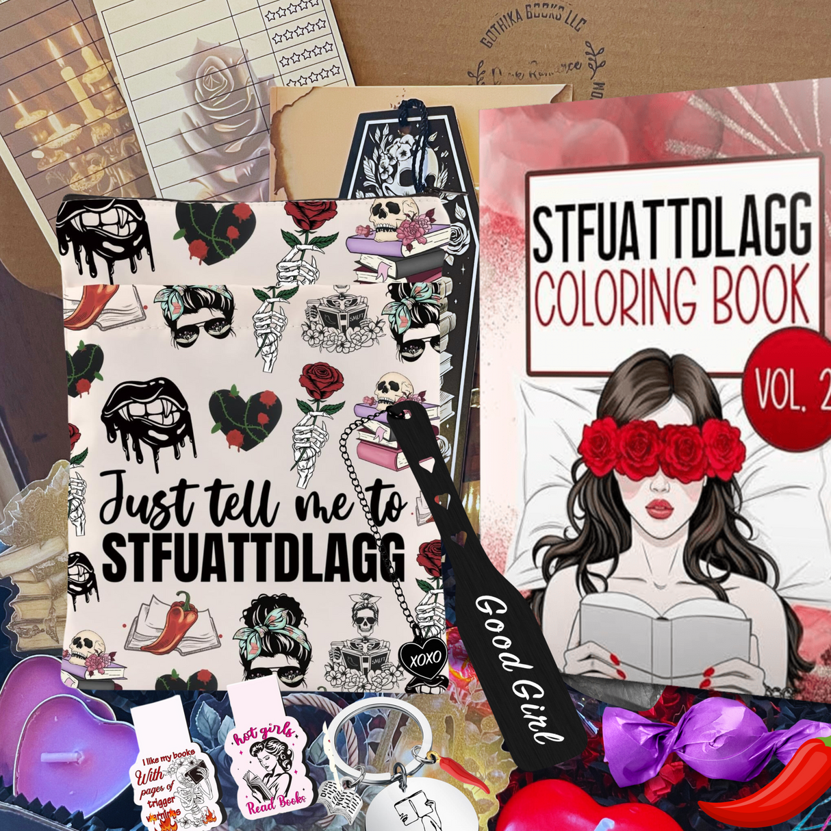 🌶️ Dark & Spicy Smut Activity Box +/- novels & toy - Dark Romance Crates