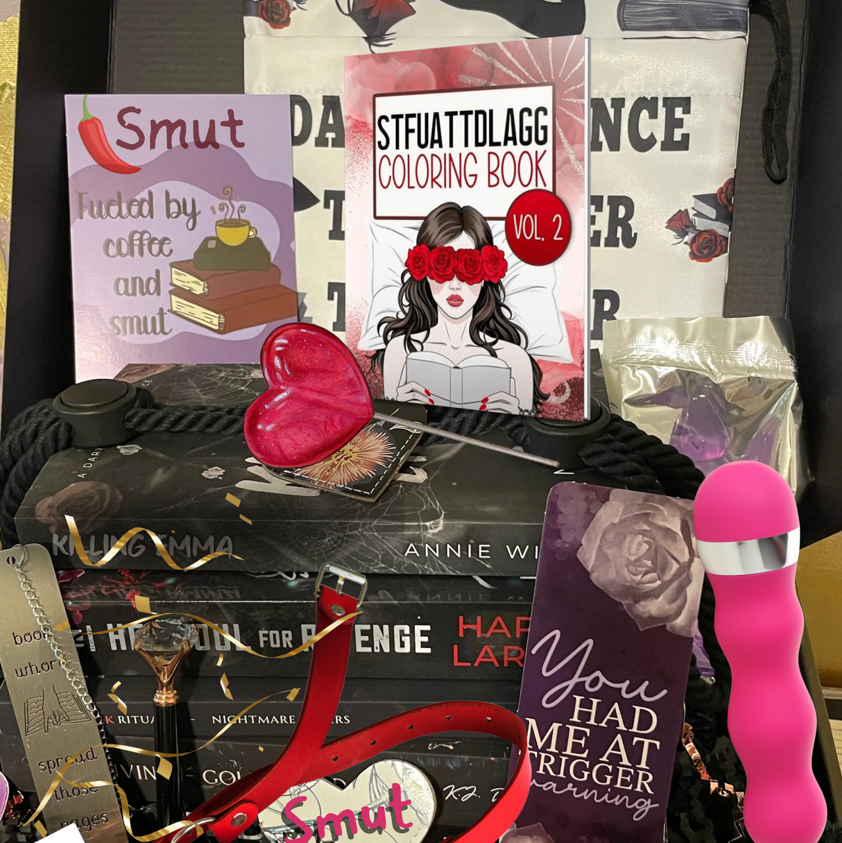 M+ All a Girl Needs Smutty Book Box Subscription: 2 books, 2 toys & more!