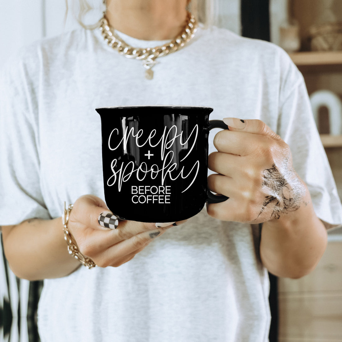 Creepy Spooky Black Ceramic Mug 14.5oz Halloween Coffee Cup For Gothic Morning Vibes