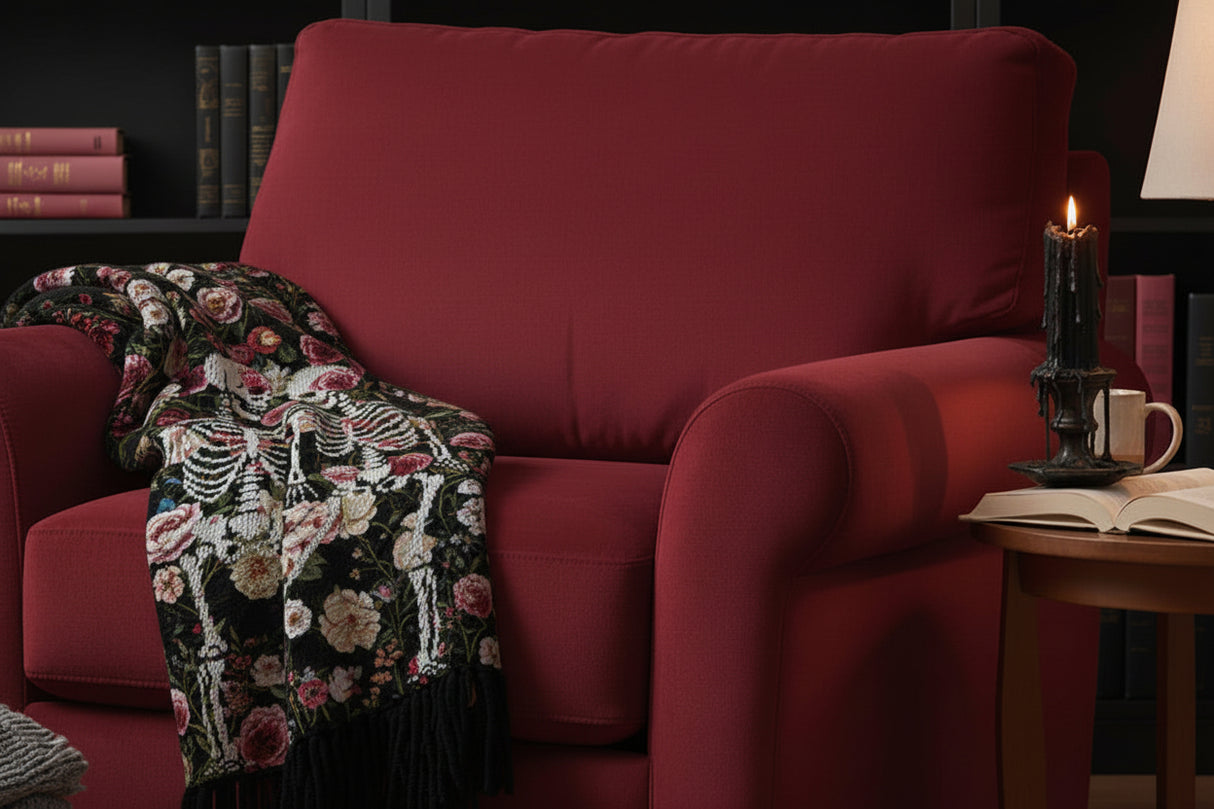 Dark Romance Blanket, gothic skeleton, lovers: Book Nook or Travel