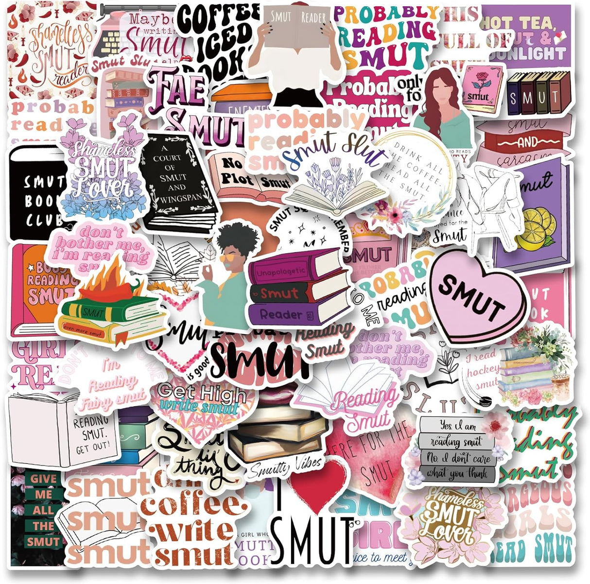 10-50 PCS Smutty Dark Romance Book Stickers for Kindle, Notebook, Bookish Reader Themed Sticker Pack Waterproof, Holographic (see bulk rate)