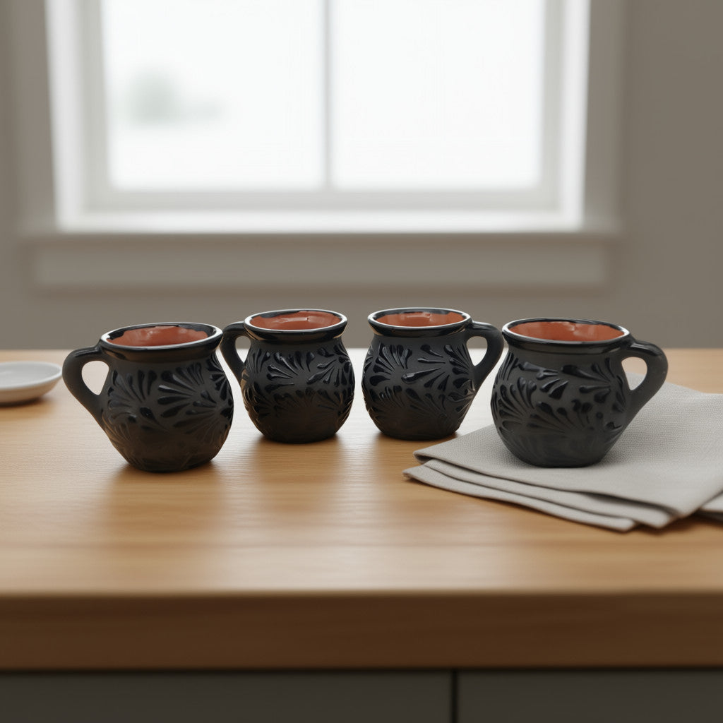 Black Talavera Jarrito Mug | Handmade Mexican Clay Coffee Cup