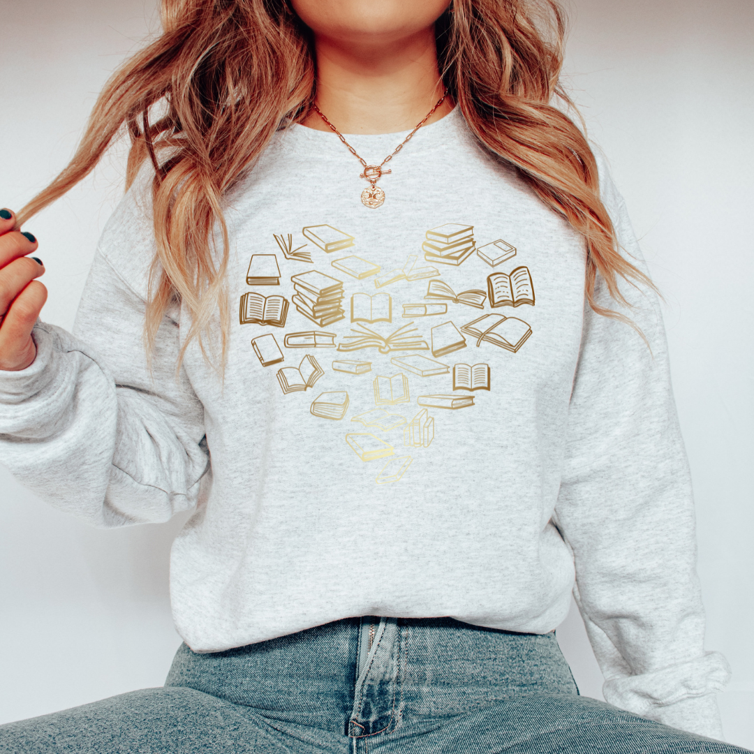 The Obstinate Octopus - "Golden Bronze Ombre Book Heart" Sweatshirt for Readers
