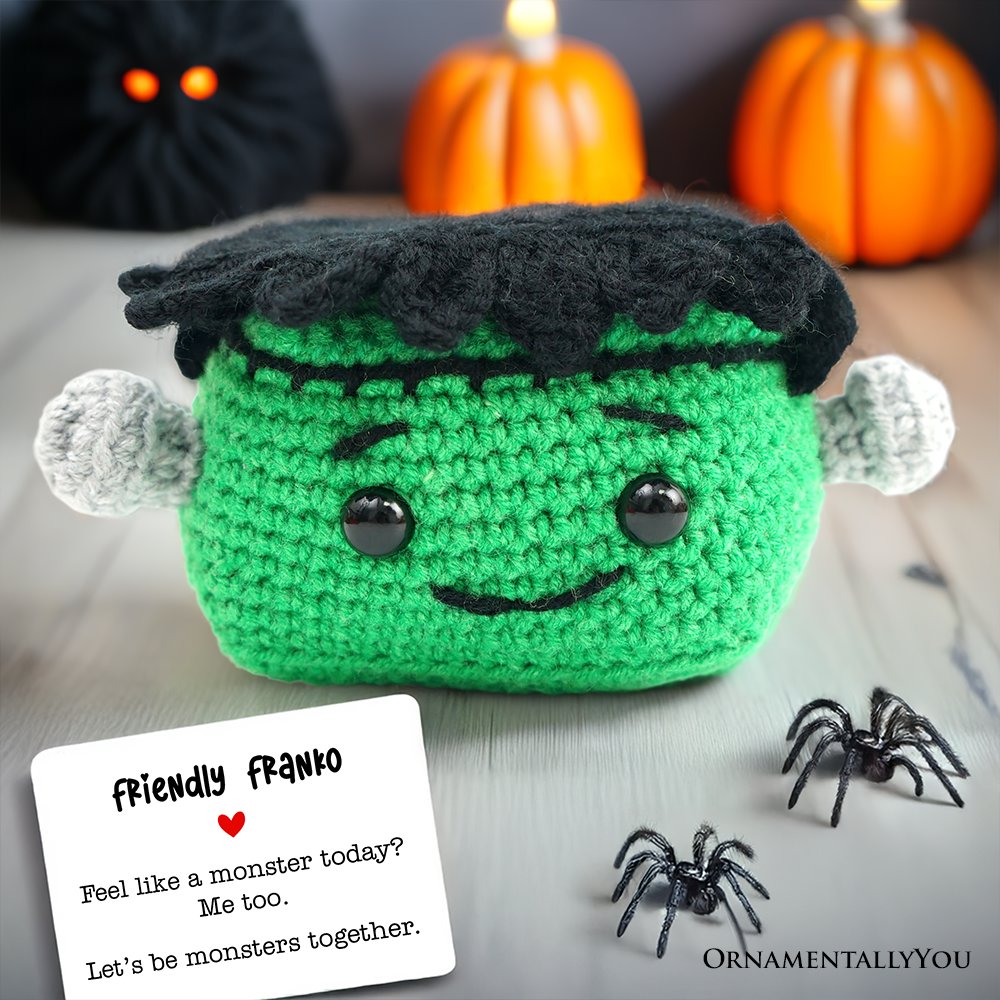 Positivity Frankenstein Crochet Support Doll, Halloween Encouragement Gift for Children and Adults