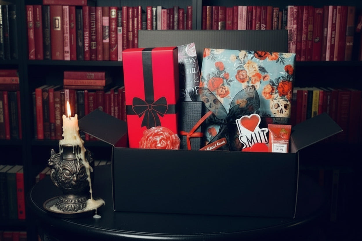 Luxury dark romance gift basket - spa, books, toy, gift wrap