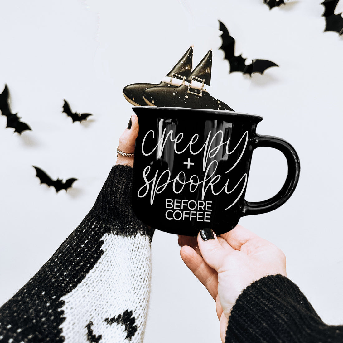 Creepy Spooky Black Ceramic Mug 14.5oz Halloween Coffee Cup For Gothic Morning Vibes
