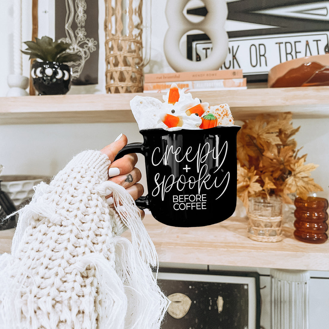 Creepy Spooky Black Ceramic Mug 14.5oz Halloween Coffee Cup For Gothic Morning Vibes