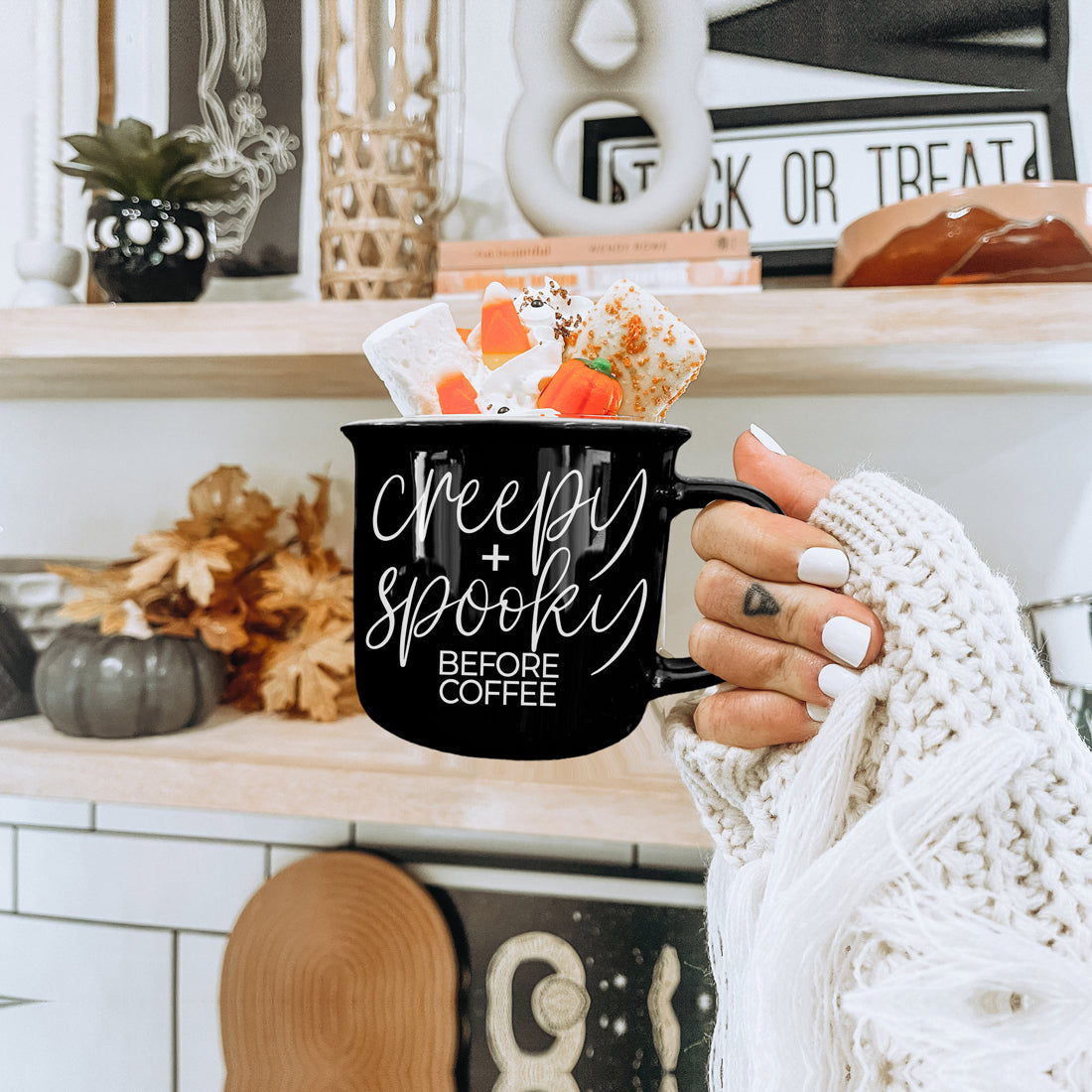 Creepy Spooky Black Ceramic Mug 14.5oz Halloween Coffee Cup For Gothic Morning Vibes