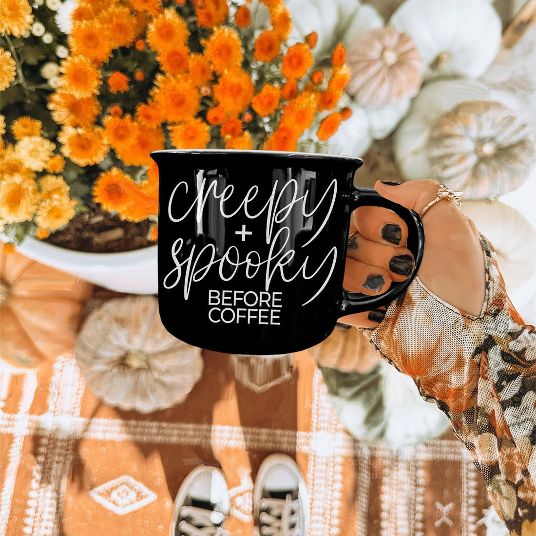 Creepy Spooky Black Ceramic Mug 14.5oz Halloween Coffee Cup For Gothic Morning Vibes