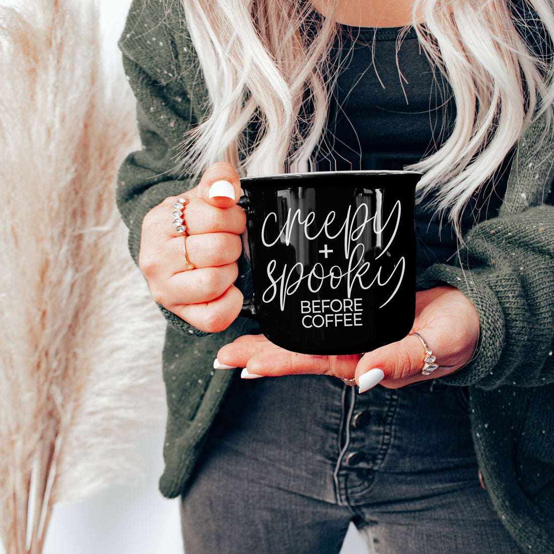 Creepy Spooky Black Ceramic Mug 14.5oz Halloween Coffee Cup For Gothic Morning Vibes