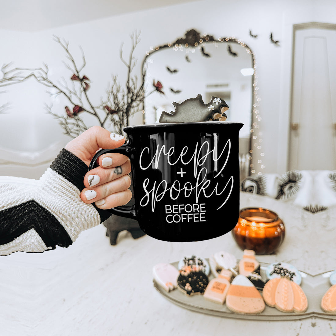 Creepy Spooky Black Ceramic Mug 14.5oz Halloween Coffee Cup For Gothic Morning Vibes