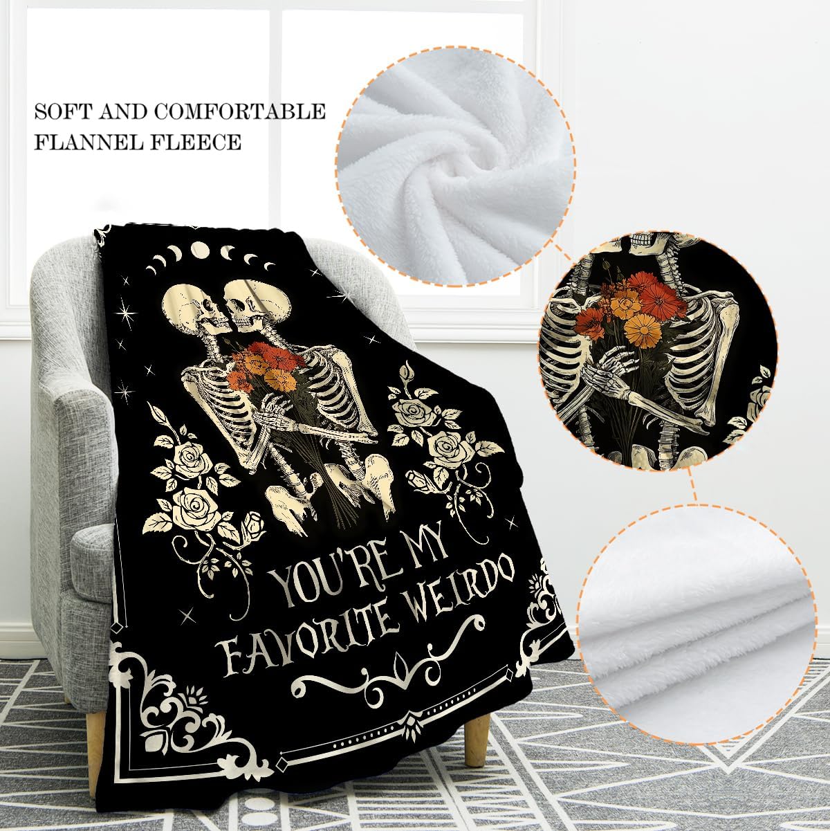 Dark Romance Blanket, gothic skeleton, lovers: Book Nook or Travel